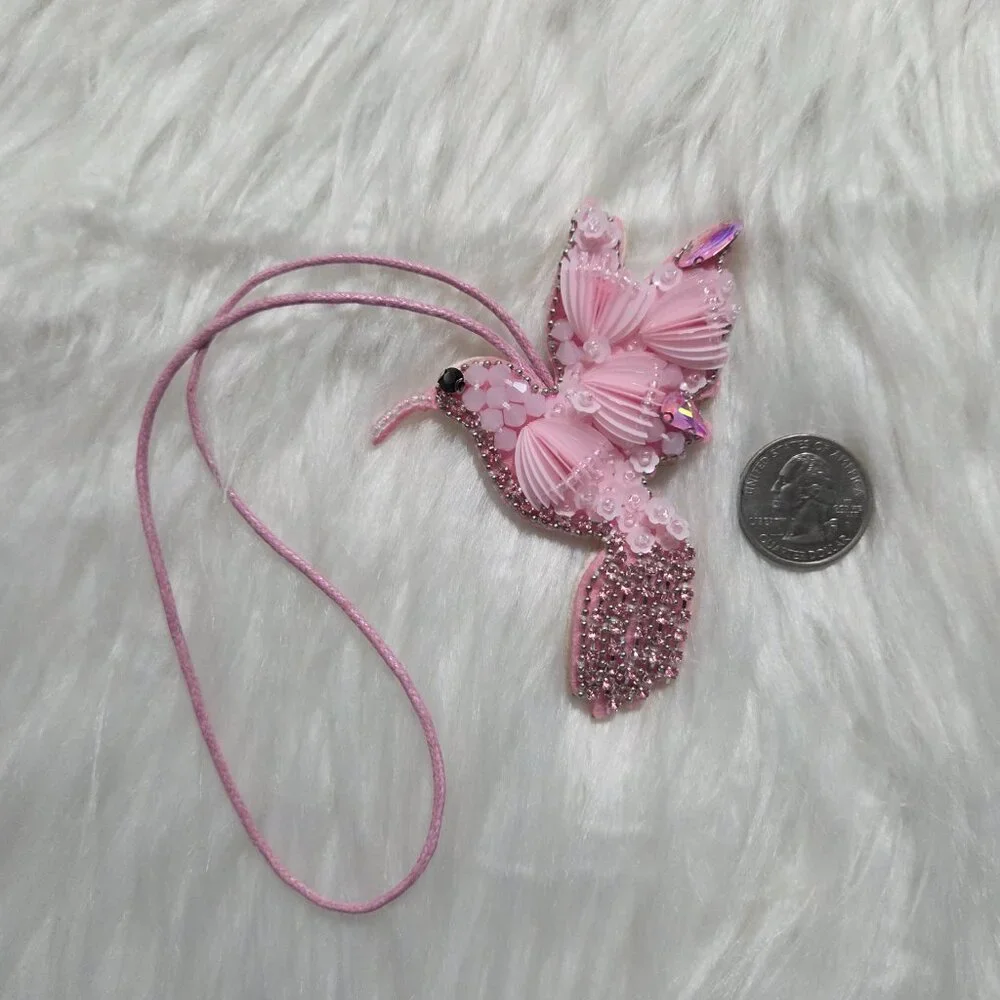 Beaded Pink Hummingbird Bag Charm